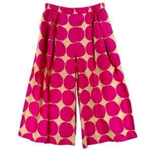 Uniqlo x Marimekko Linen Cotton Polka Dot Wide Leg Cropped Pants Pink Tan Size L
